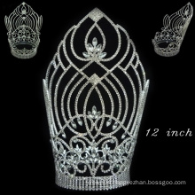 hair accessories silver plated full crystal tall pageant tiara crown for women